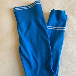 Gymshark Blue Leggings with White Stripes